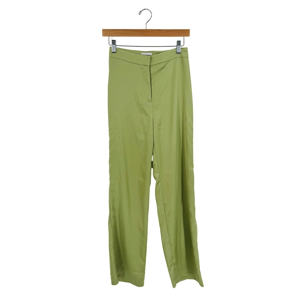 Revolve Superdown Lime Green Satin High Waisted Wide Leg Pants Size XS Earthy